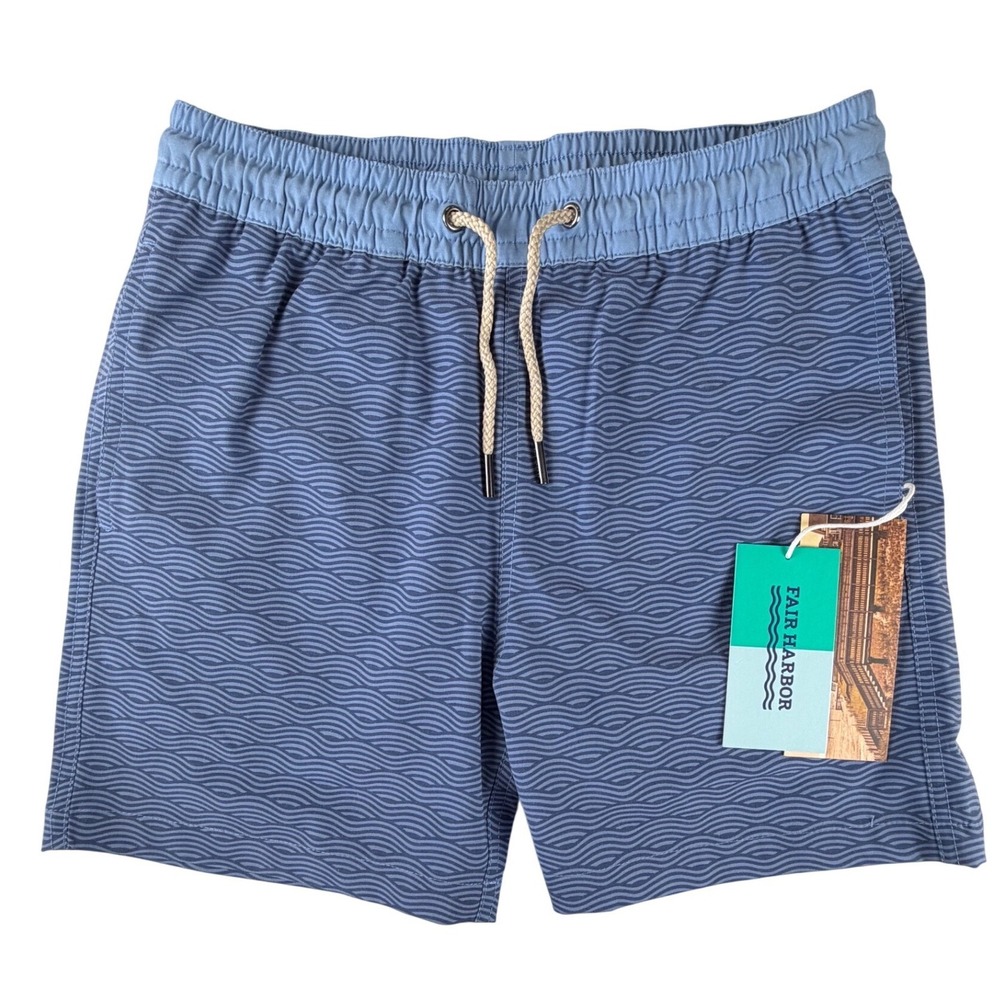 Fair Harbor Kids Bayberry Trunk Blue Waves Swim Shorts Size L NWT